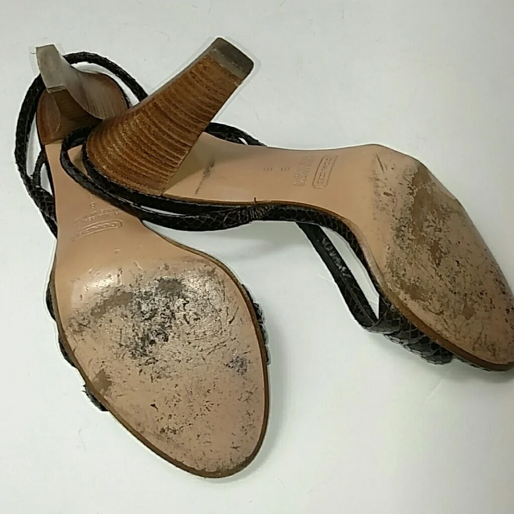 Coach Brown Snake Print Strappy Heeled Sandals - Picture 5 of 7